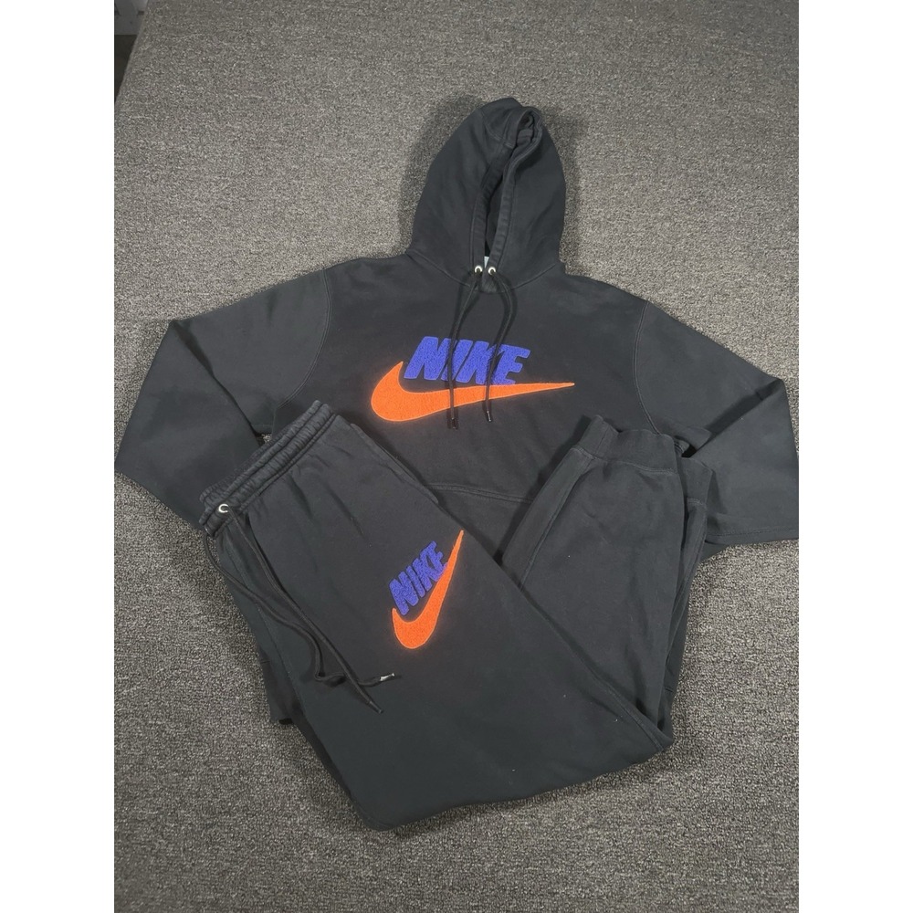 Nike Club Fleece Chenille Swoosh 2 Piece Sweatsuit Black Men's Medium Large